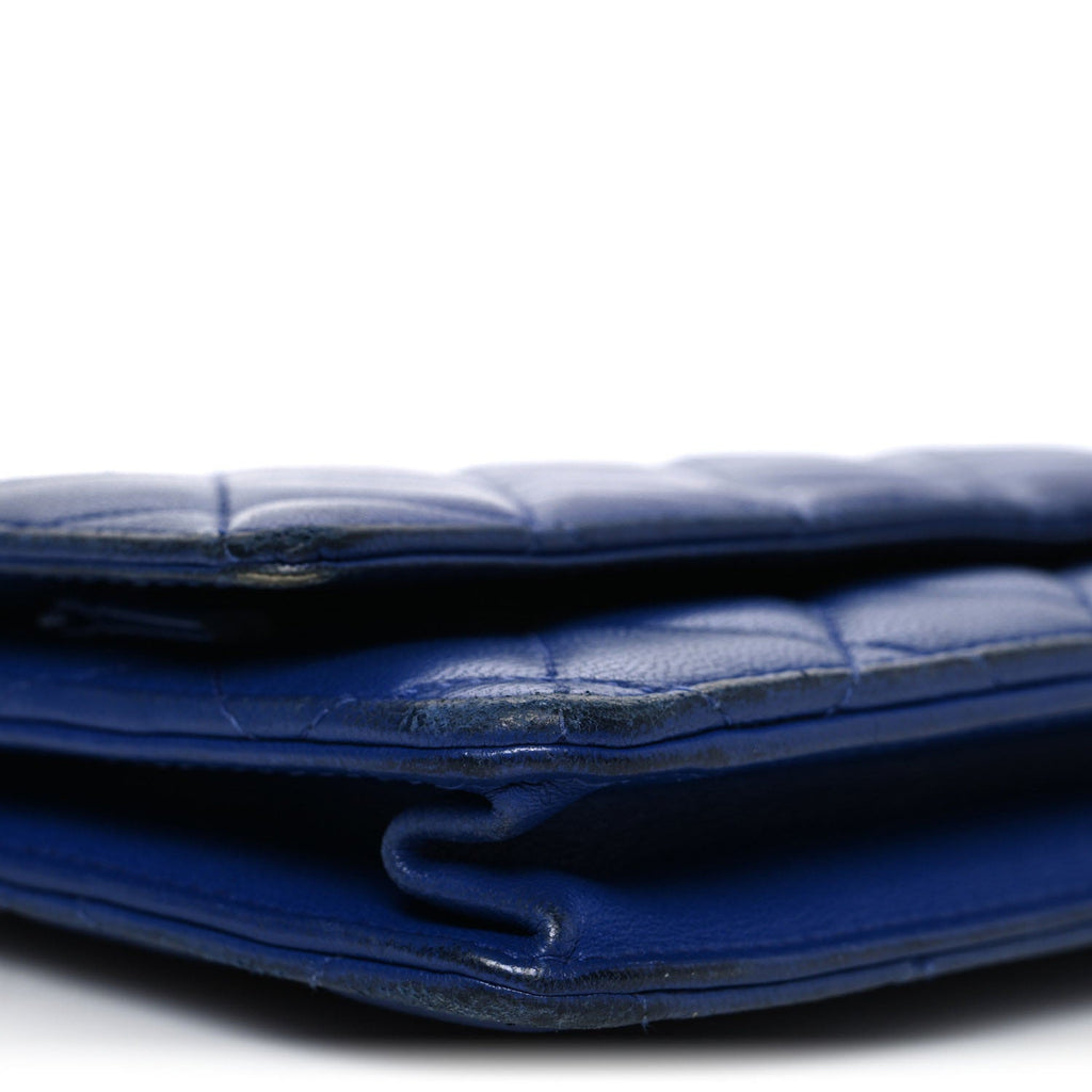 Lambskin Quilted Wallet On Chain WOC  Navy Blue