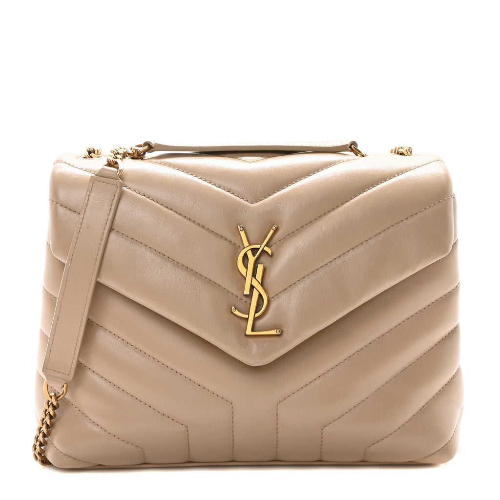 Calfskin Y Quilted Monogram Small Loulou Chain Satchel Dark Beige