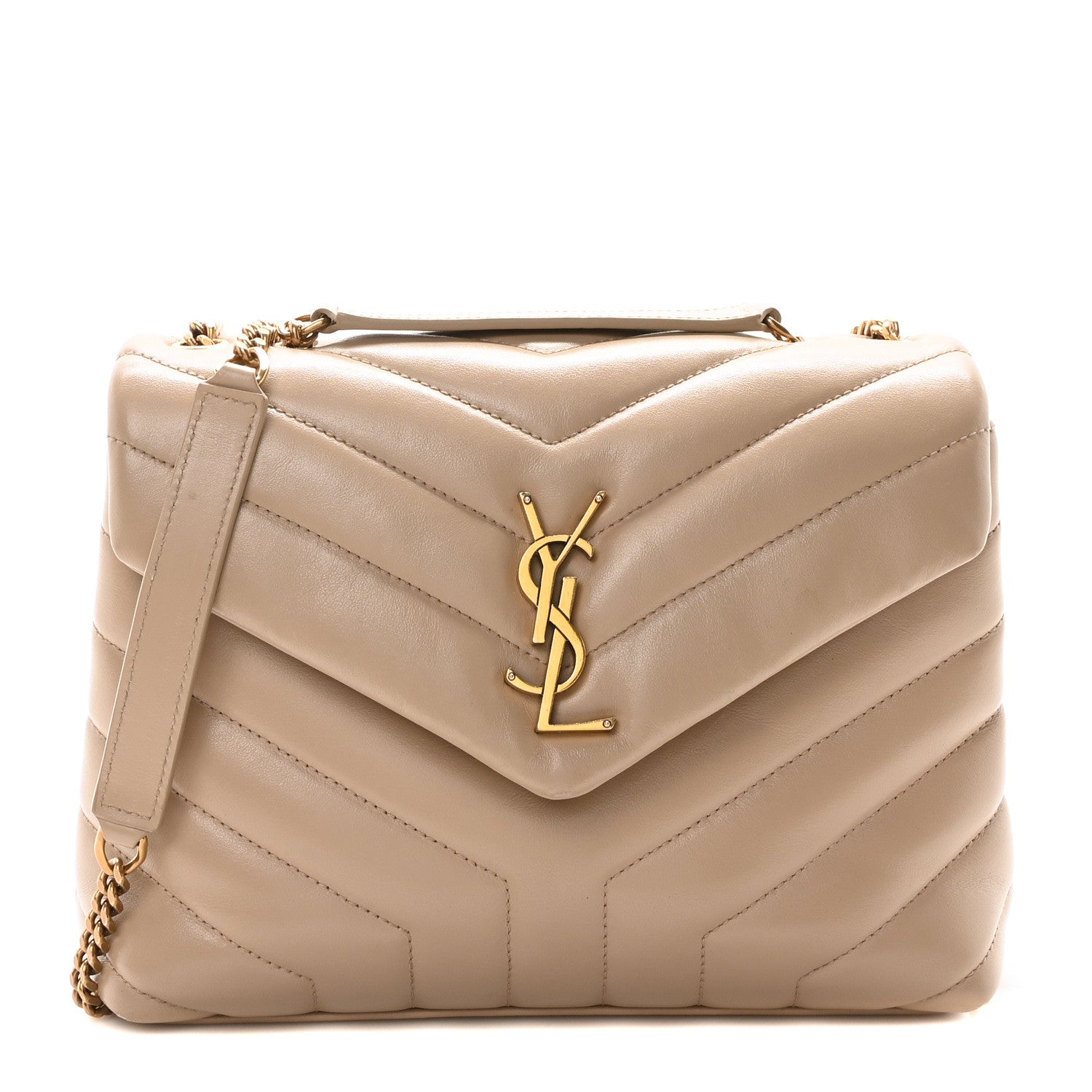 Calfskin Y Quilted Monogram Small Loulou Chain Satchel Dark Beige