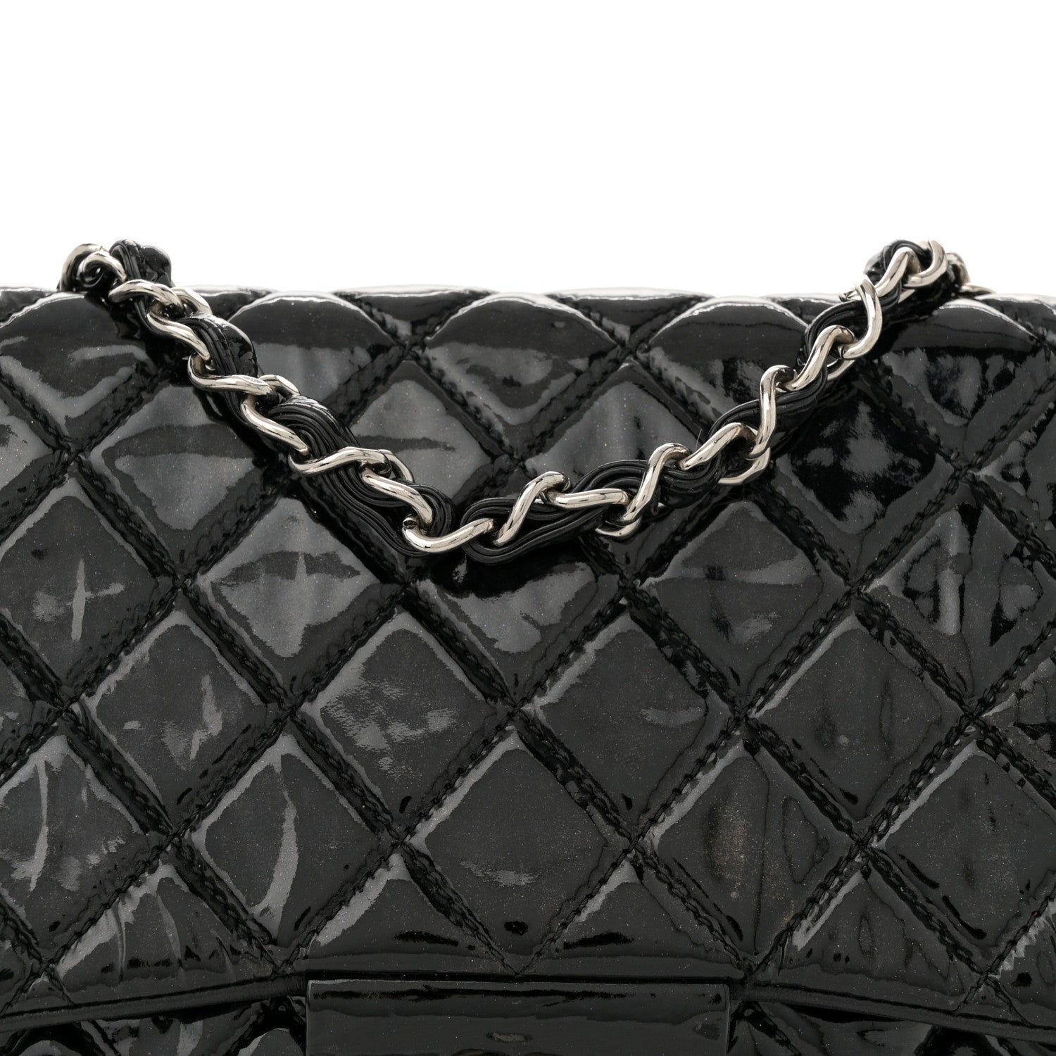 Patent Quilted Jumbo Single Flap Black