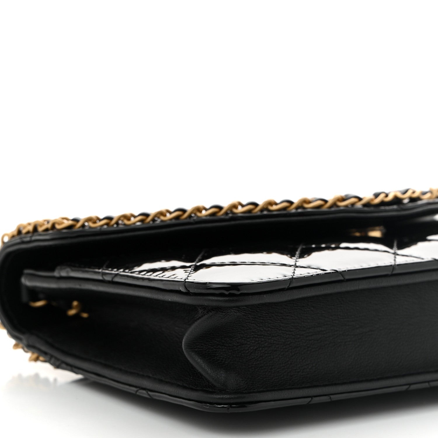 Patent Quilted Chain Around Heart Wallet On Chain WOC Black