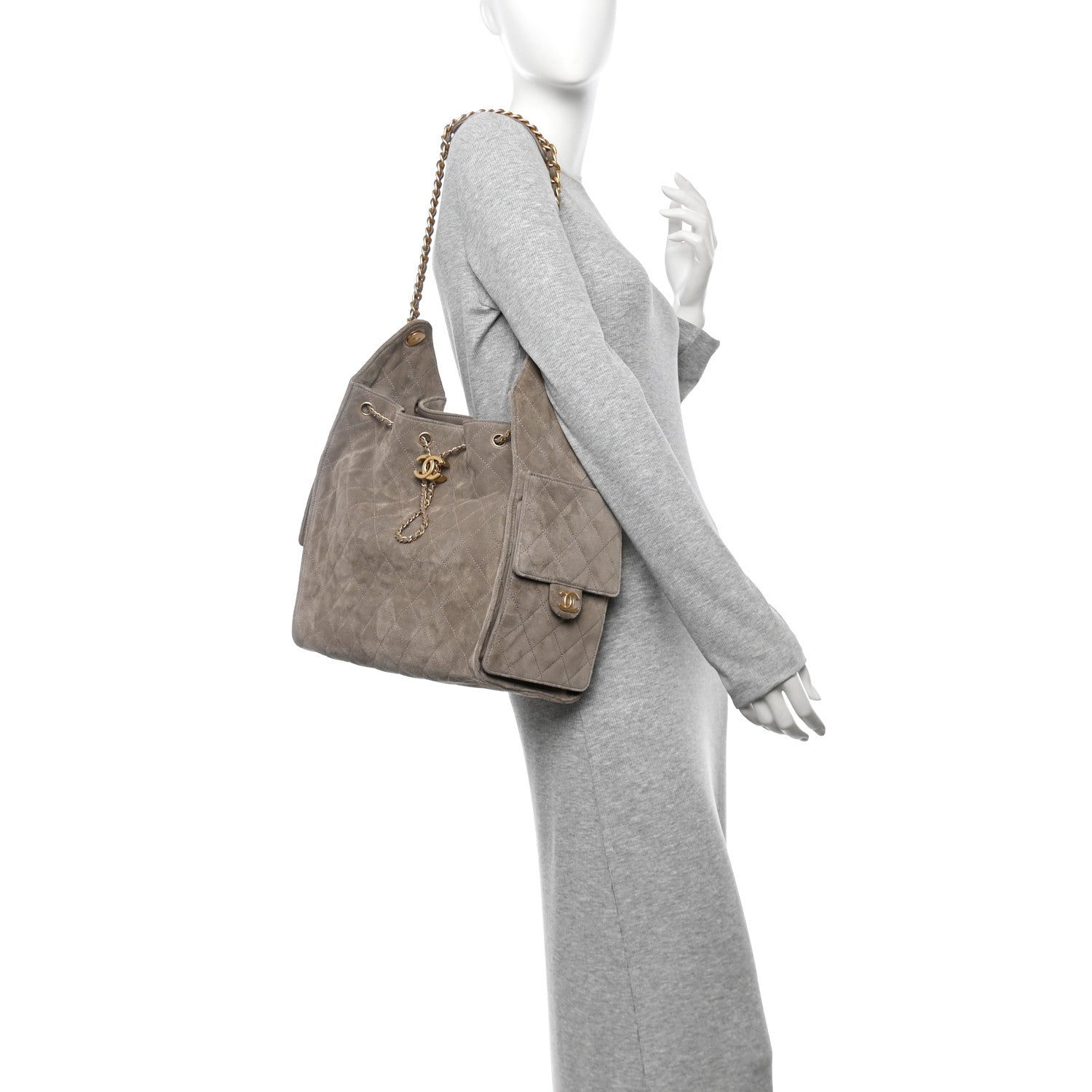 Suede Quilted Medium Chanel 25 Handbag Grey