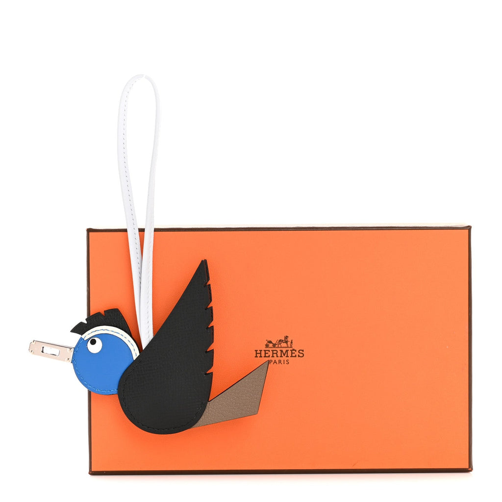 Epsom Swift Chevre Mysore Birdy Bag Charm Black Etoupe Bleu Hydra Bleu Brume