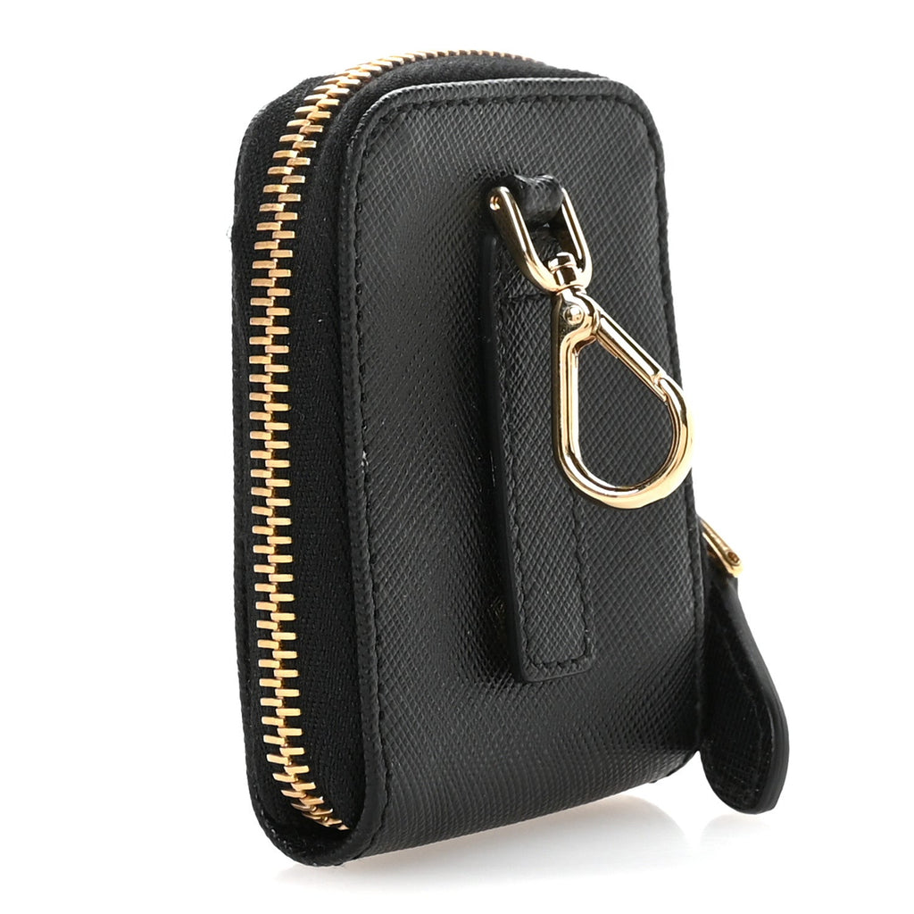 Saffiano Triangle Zip Around Mini Pouch Black