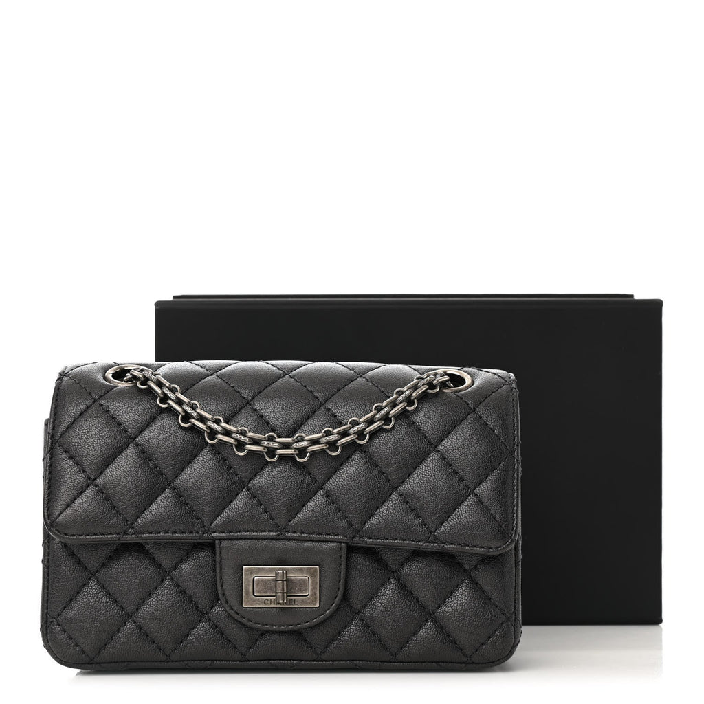 Metallic Sheepskin Quilted 2.55 Reissue Mini Flap Dark Silver
