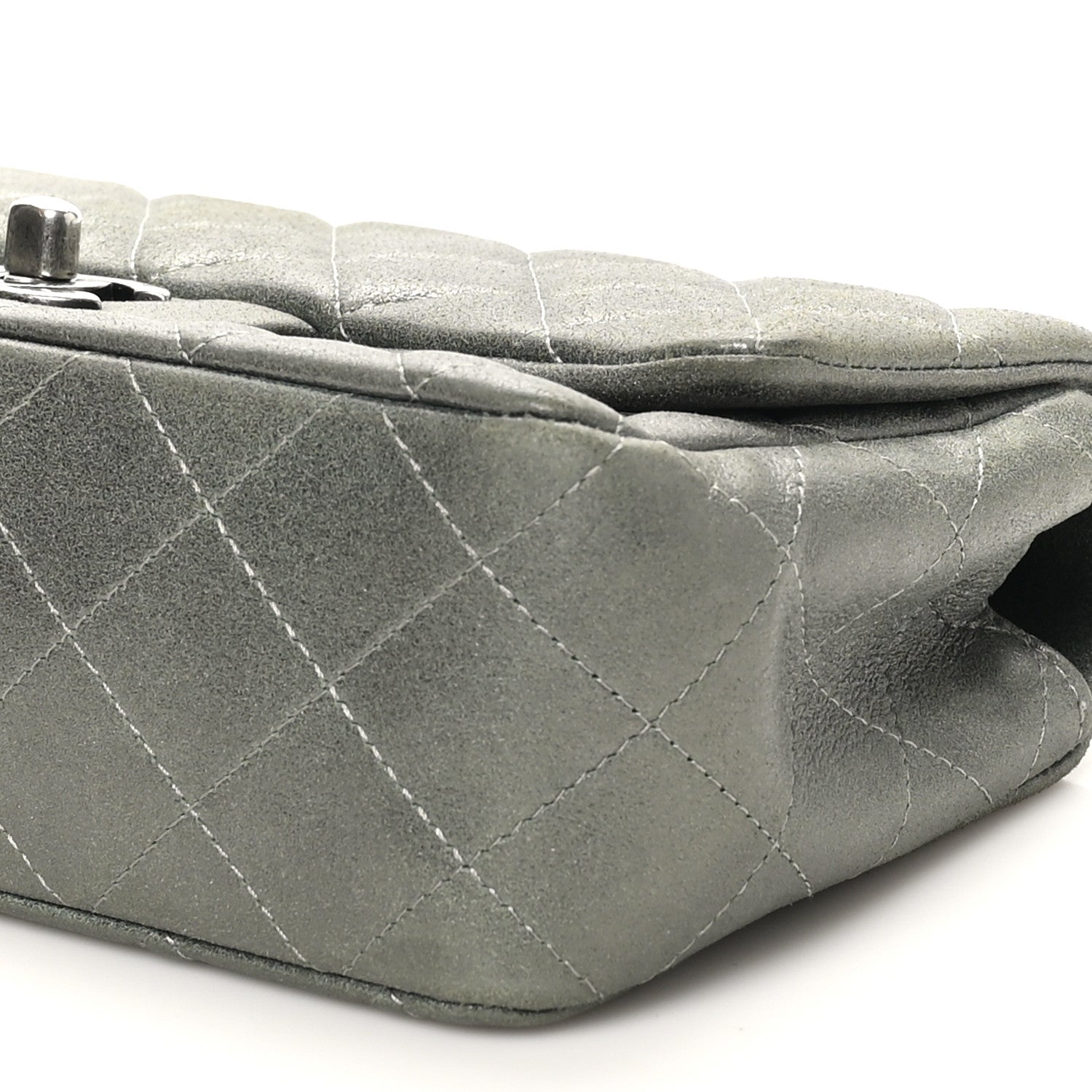 Iridescent Lambskin Quilted Mini Rectangular Flap Khaki