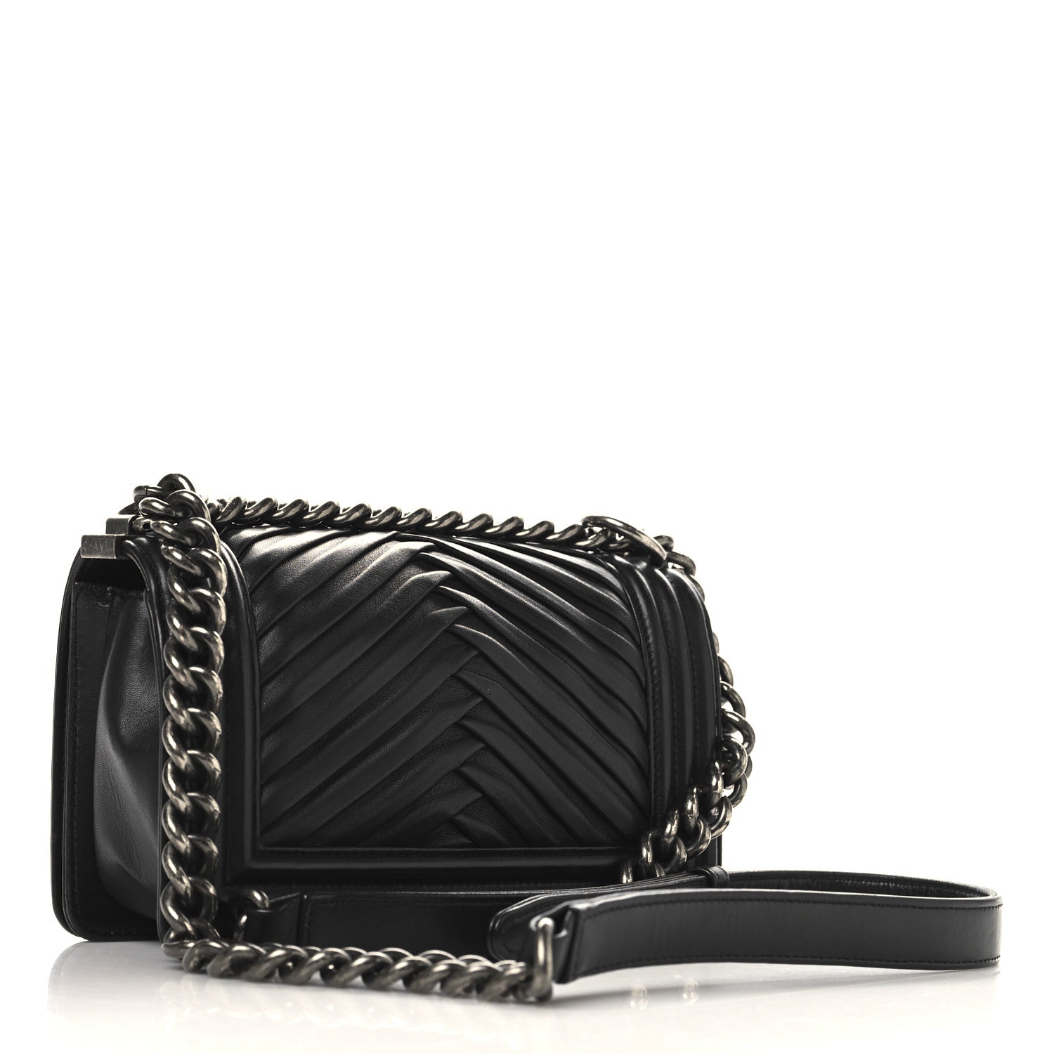 Lambskin Pleated Small Boy Flap Black