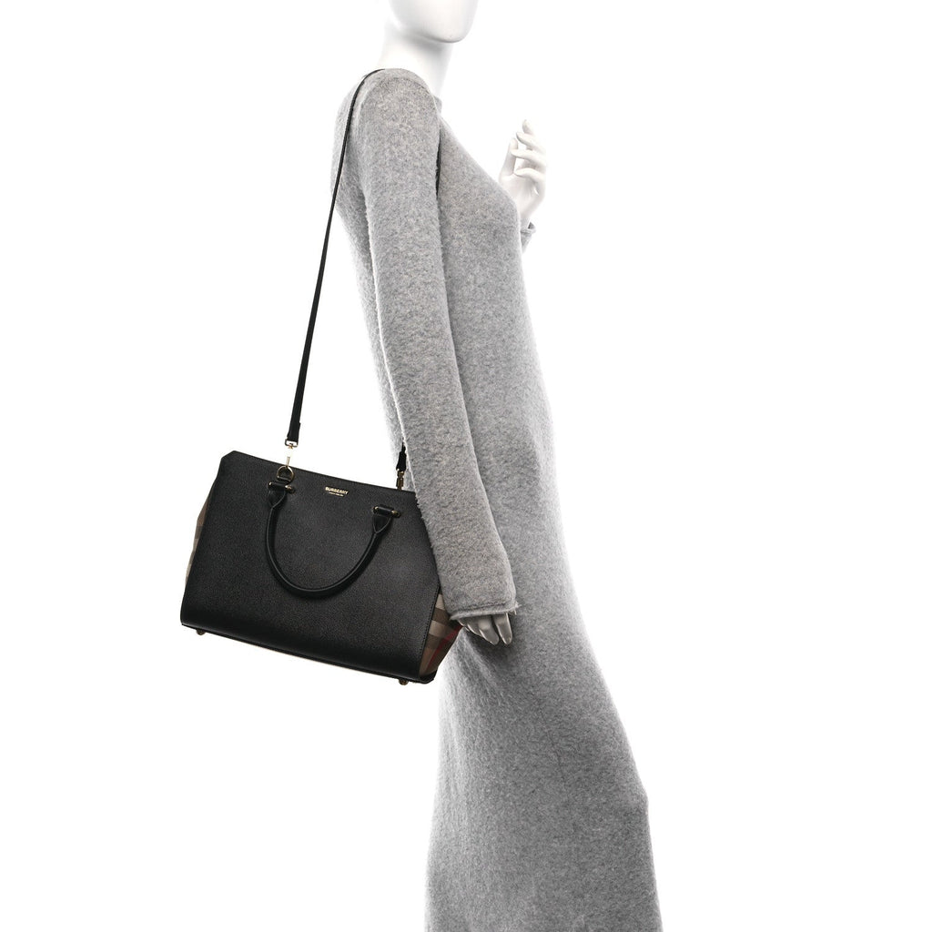 Derby Calfskin House Check Medium Banner Tote Black
