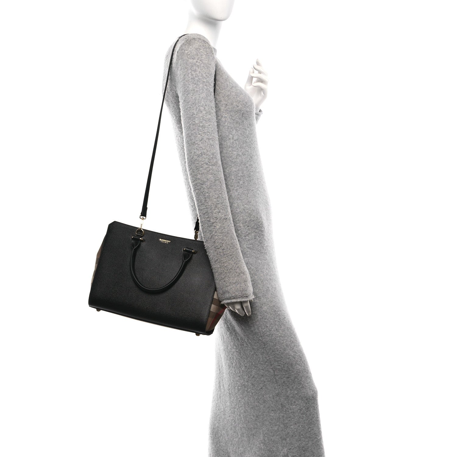 Derby Calfskin House Check Medium Banner Tote Black
