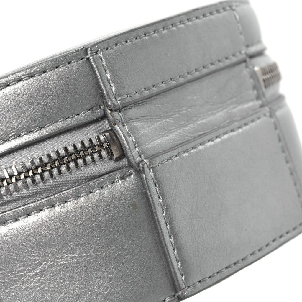 Metallic Glazed Calfskin Round As Earth Evening Bag Silver