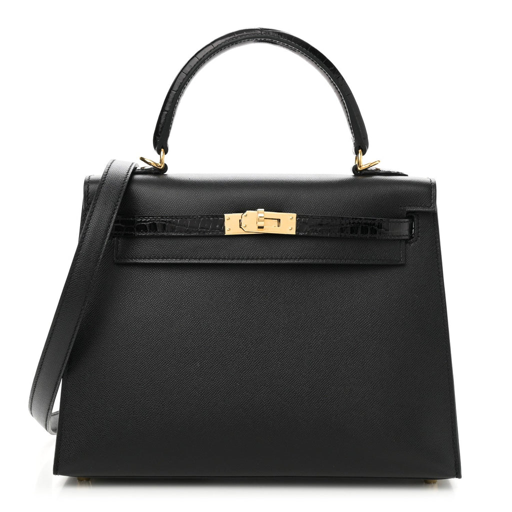 Madame Calfskin Shiny Niloticus Crocodile Kelly Sellier Touch 25 Black