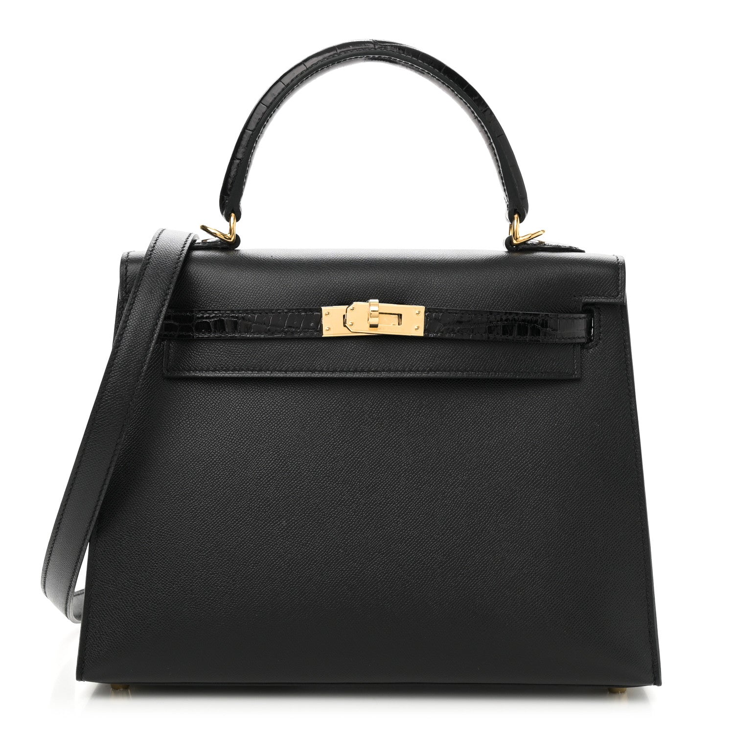 Madame Calfskin Shiny Niloticus Crocodile Kelly Sellier Touch 25 Black