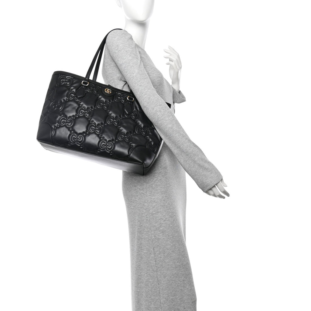 Calfskin GG Matelasse Medium Ophidia Shopping Tote Black