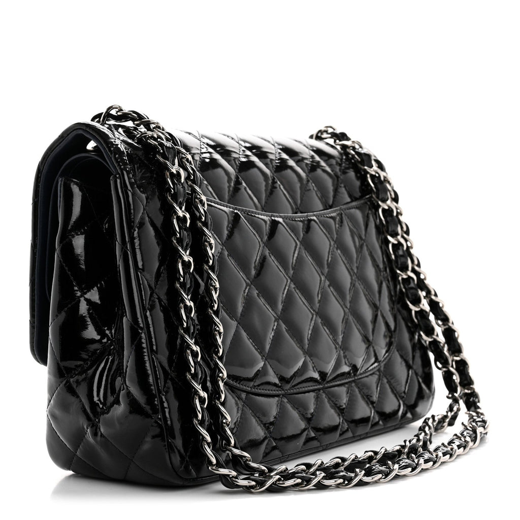 Patent Quilted Jumbo Double Flap Navy Blue