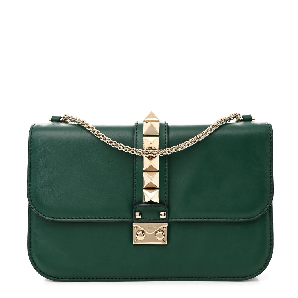 Vitello Medium Glam Lock Rockstud Flap Smeraldo