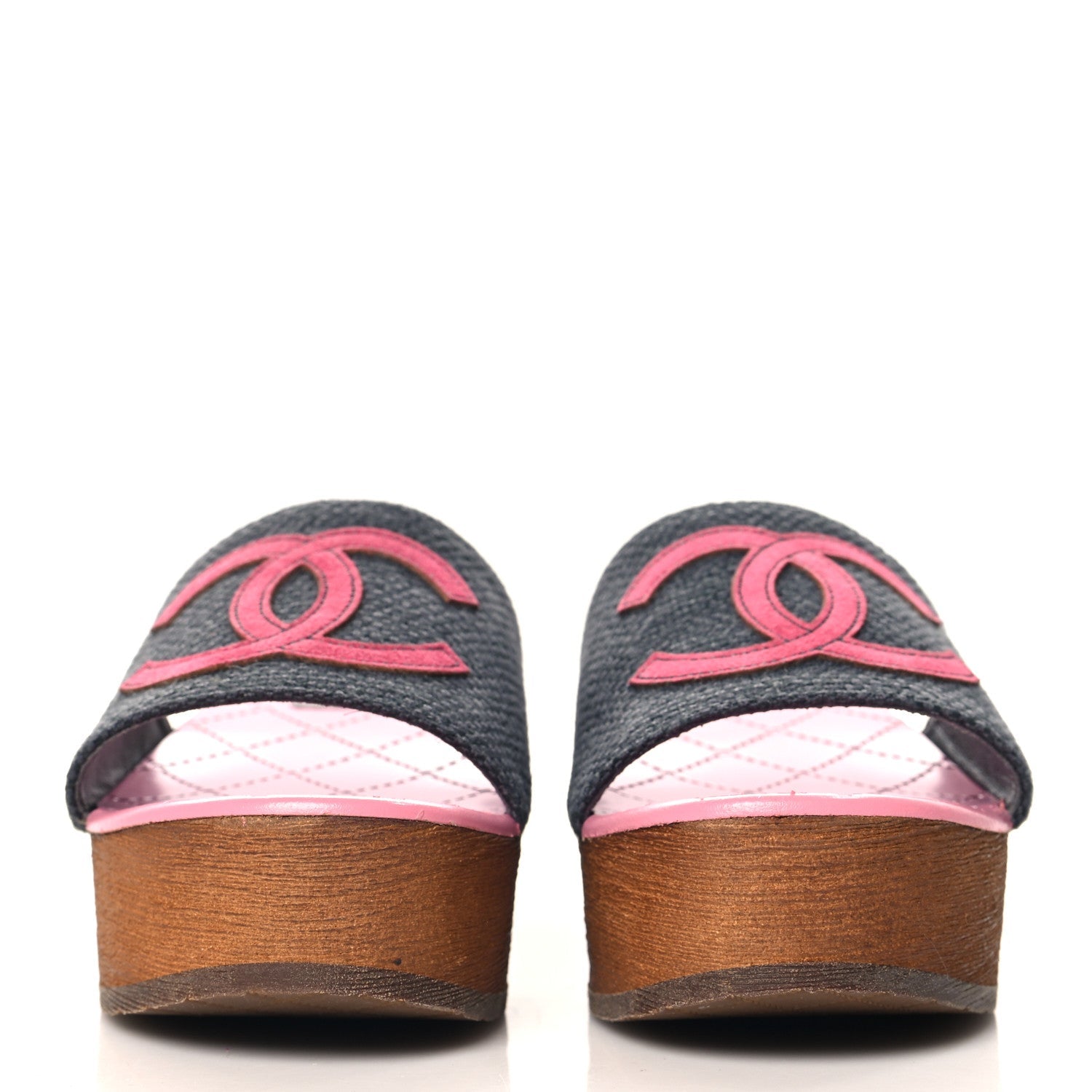 Fabric Suede Calfskin Wooden CC Clogs  37 Dark Grey Fuchsia