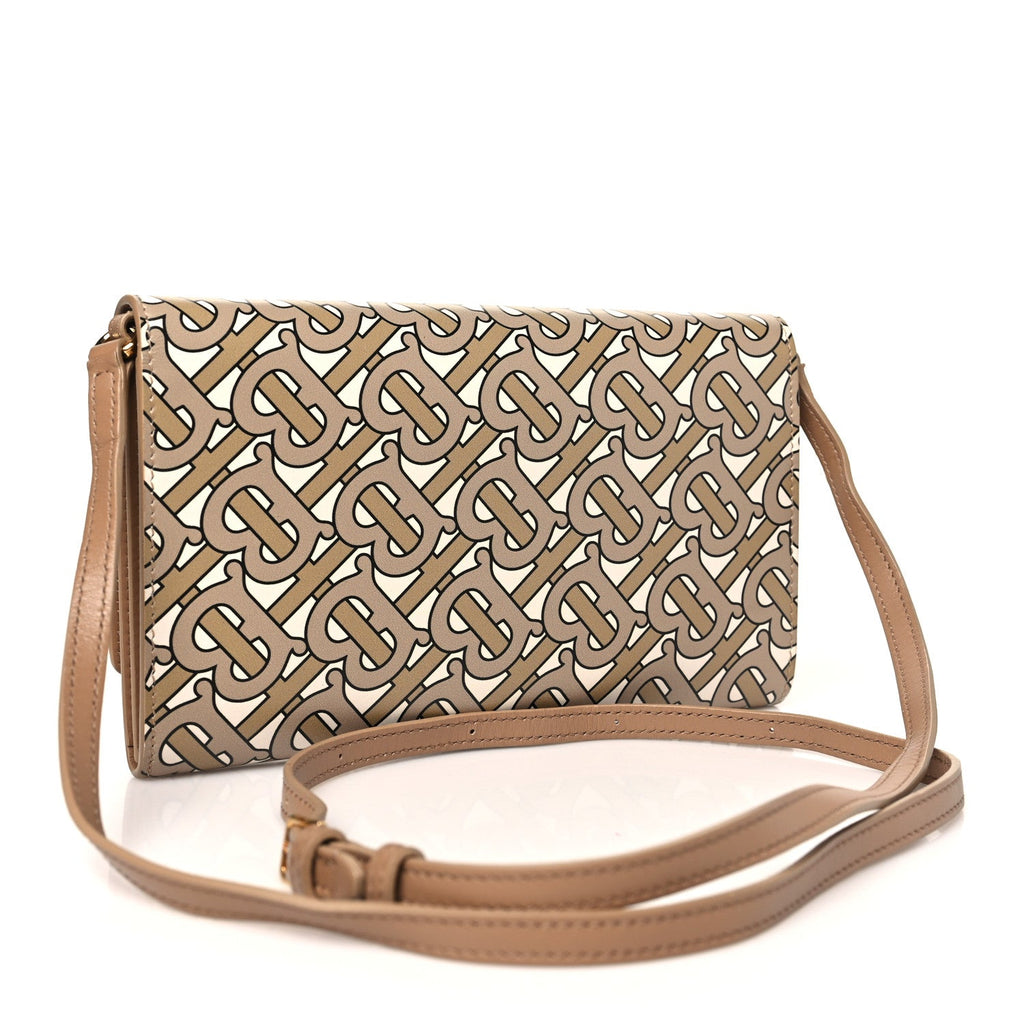 Calfskin Monogram TB Hazelmere Wallet With Detachable Strap Beige