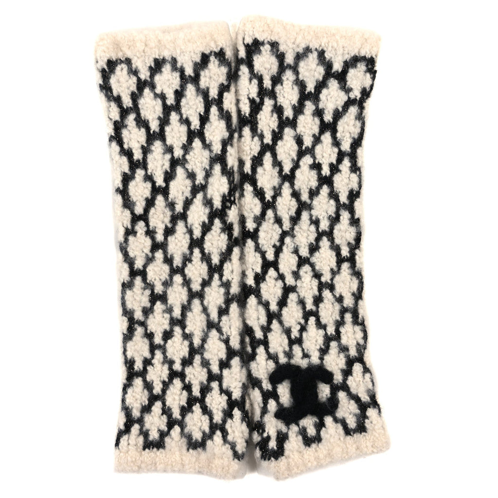 Cashmere Blend CC Fingerless Gloves White Black
