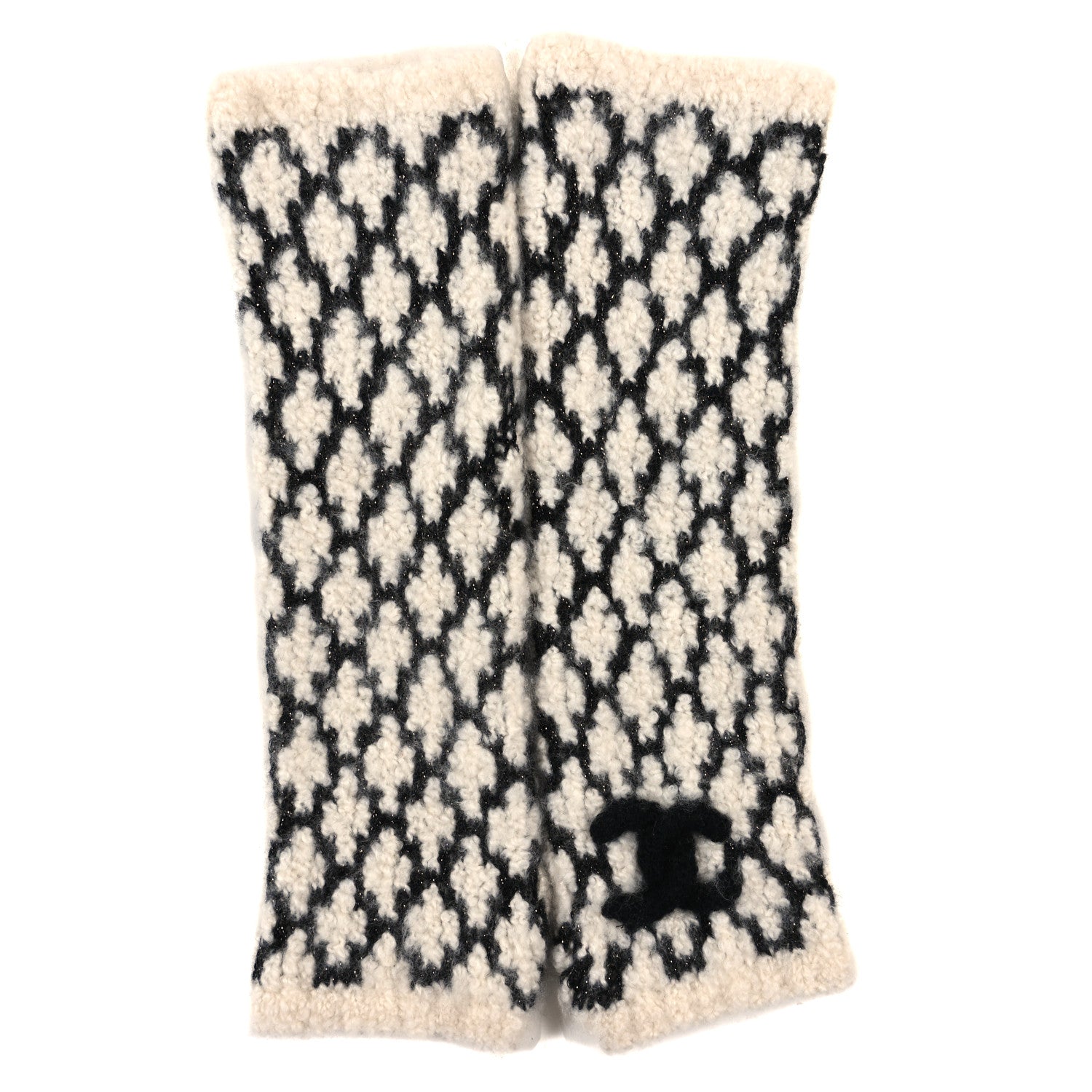 Cashmere Blend CC Fingerless Gloves White Black