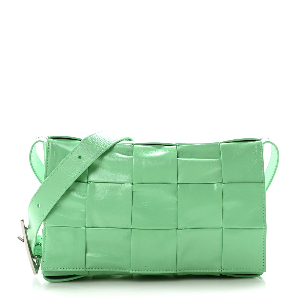 Paper Calfskin Maxi Intreccio Small Cassette Crossbody Bag Pistachio