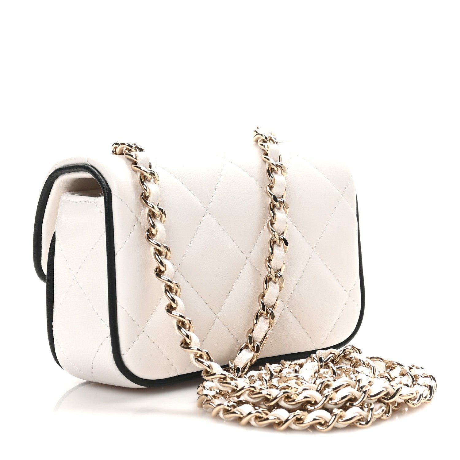 Lambskin Quilted Resin CC Flap Clutch With Chain White Black