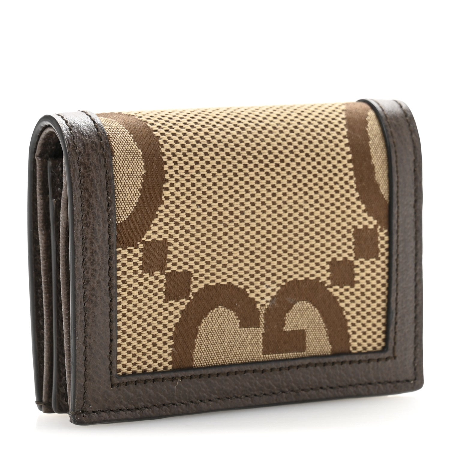 Monogram Jumbo GG Textured Dollar Calfskin Diana  Case Wallet Camel Ebony New Acero