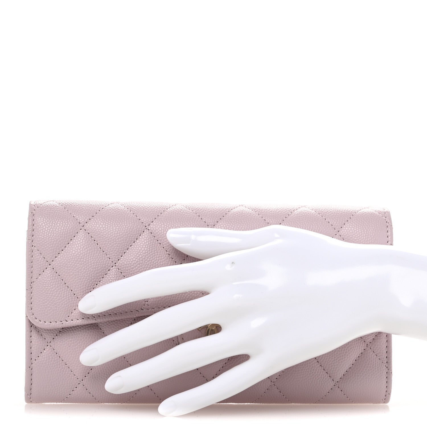 Caviar Quilted Large Gusset Flap Wallet Light Pink