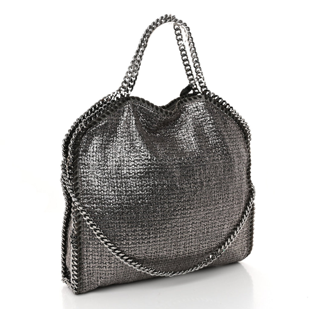 Metallic Woven Boucle Falabella Fold Over Tote Dark Grey