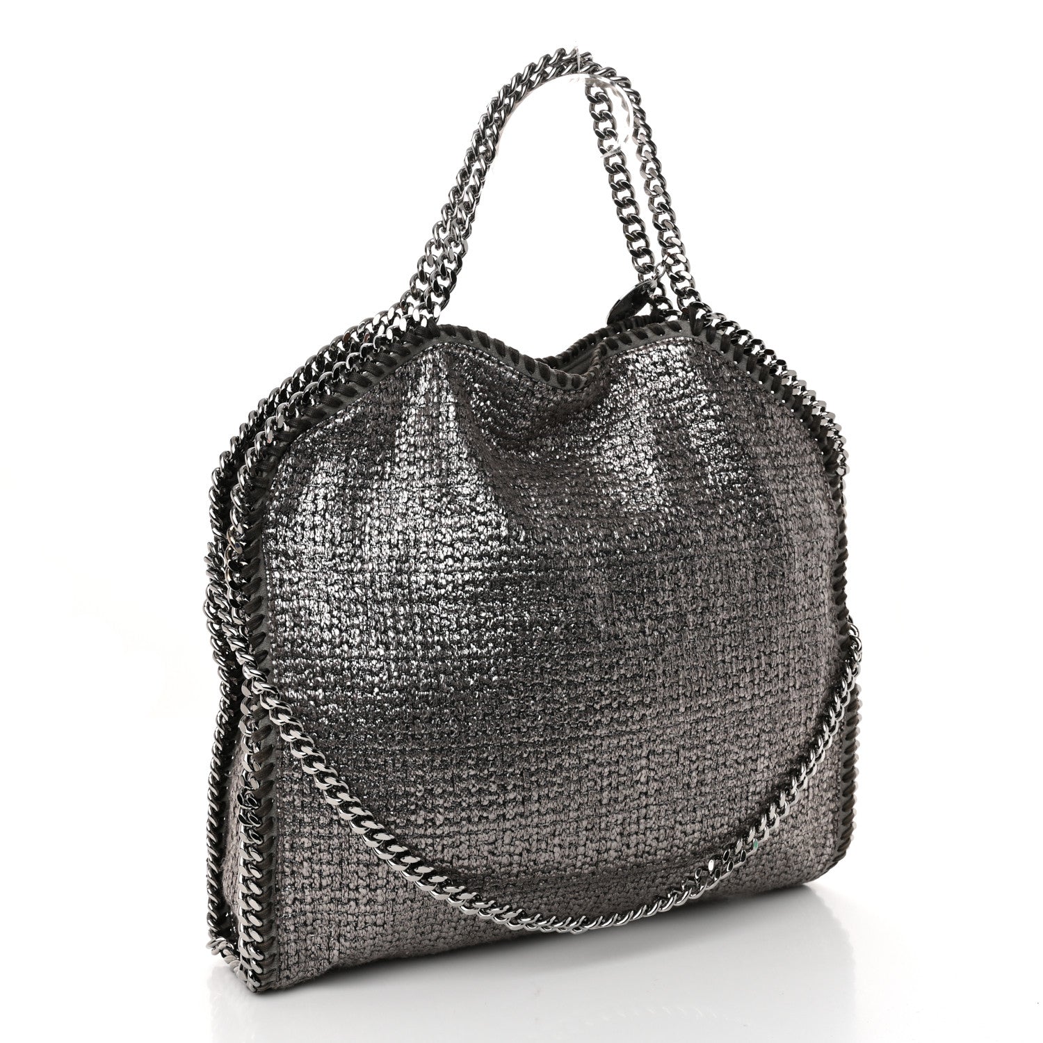 Metallic Woven Boucle Falabella Fold Over Tote Dark Grey