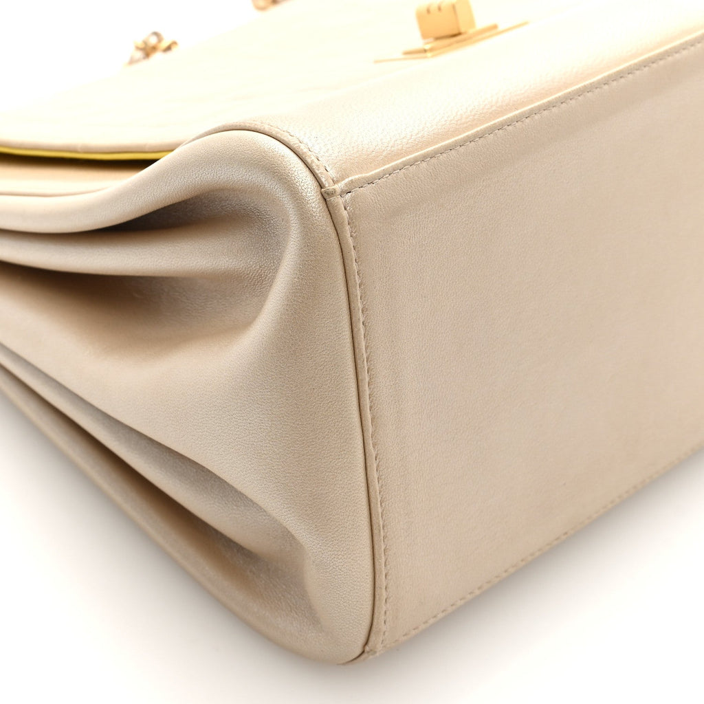 Metallic Lambskin Chocolate Bar Accordion Mademoiselle Flap Gold