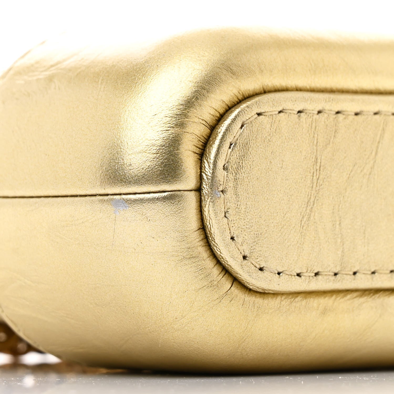 Metallic Aged Calfskin Quilted Small Gabrielle Clutch With Chain Gold