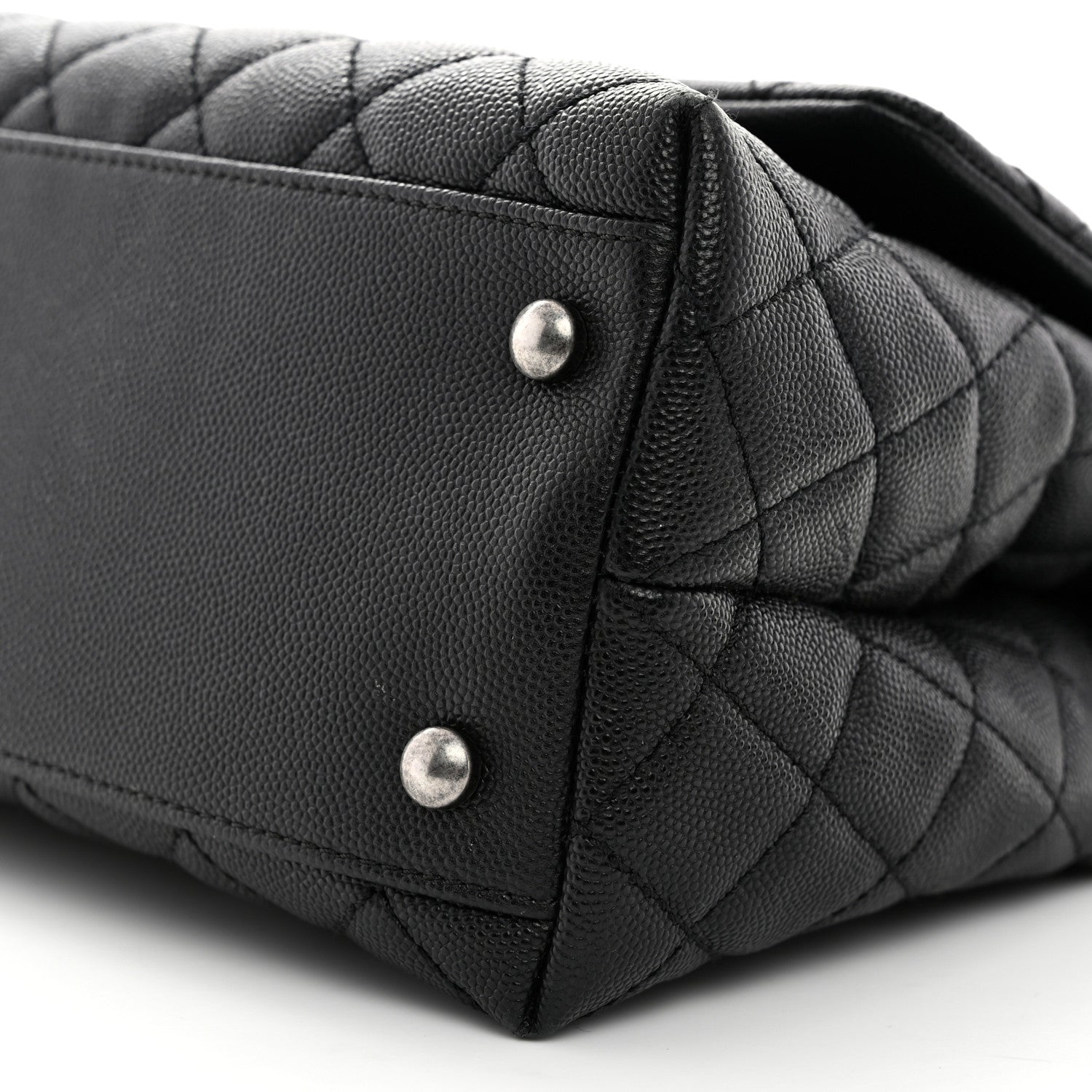 Caviar Lizard Embossed Quilted Small Coco Handle Flap Black