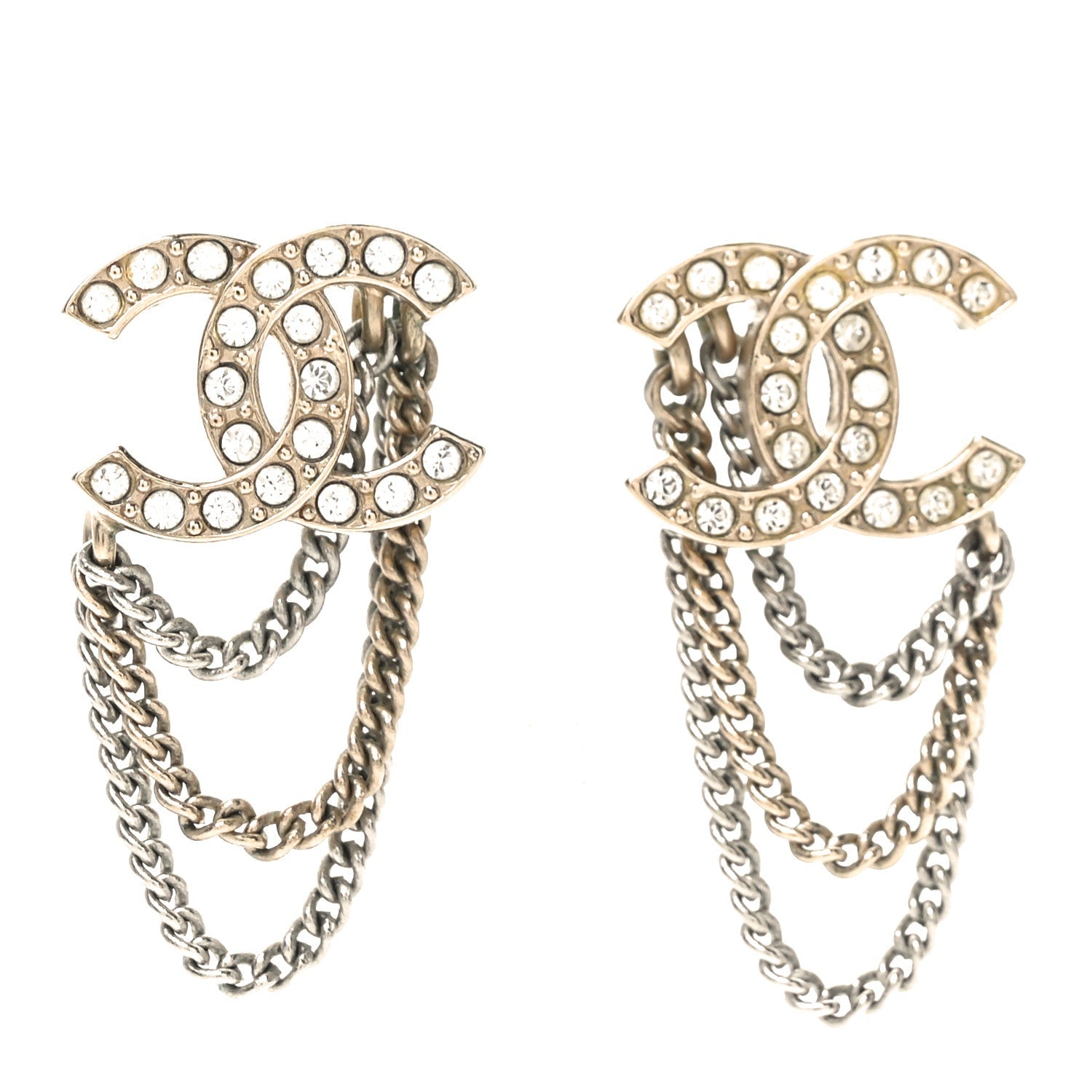 Crystal Chain CC Earrings Gold