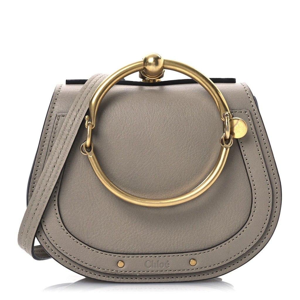 Calfskin Suede Small Nile Bracelet Bag Motty Grey