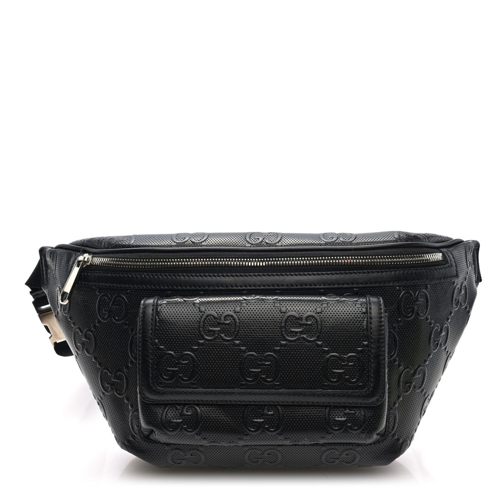 Calfskin GG Tennis Embossed Pocket Belt Bag Black