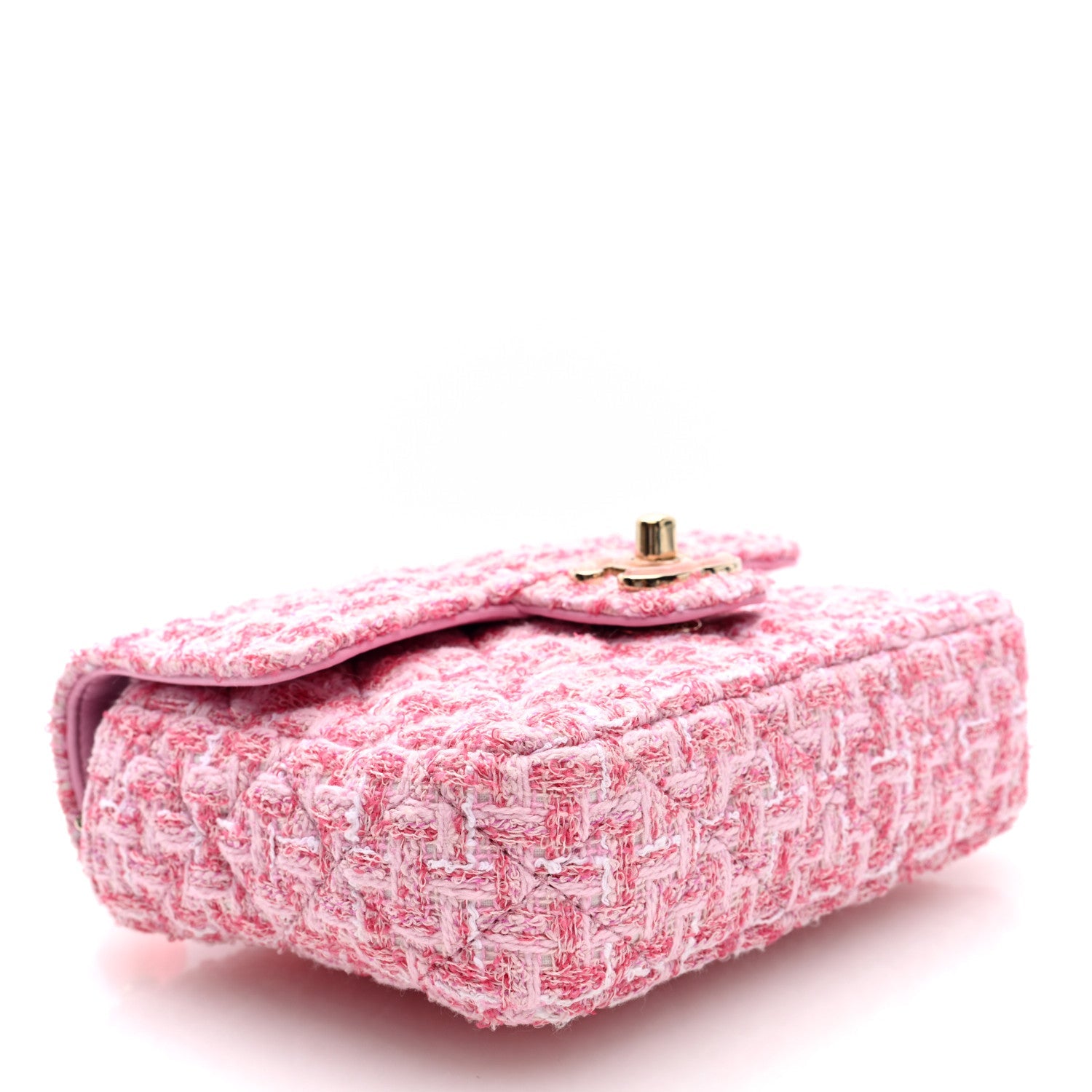 Tweed Resin Quilted Mini Heart Square Flap Pink White