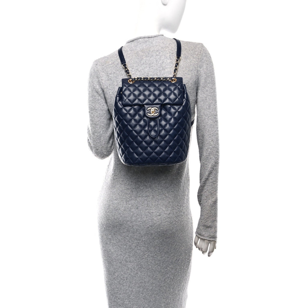 Calfskin Quilted Small Urban Spirit Backpack Navy