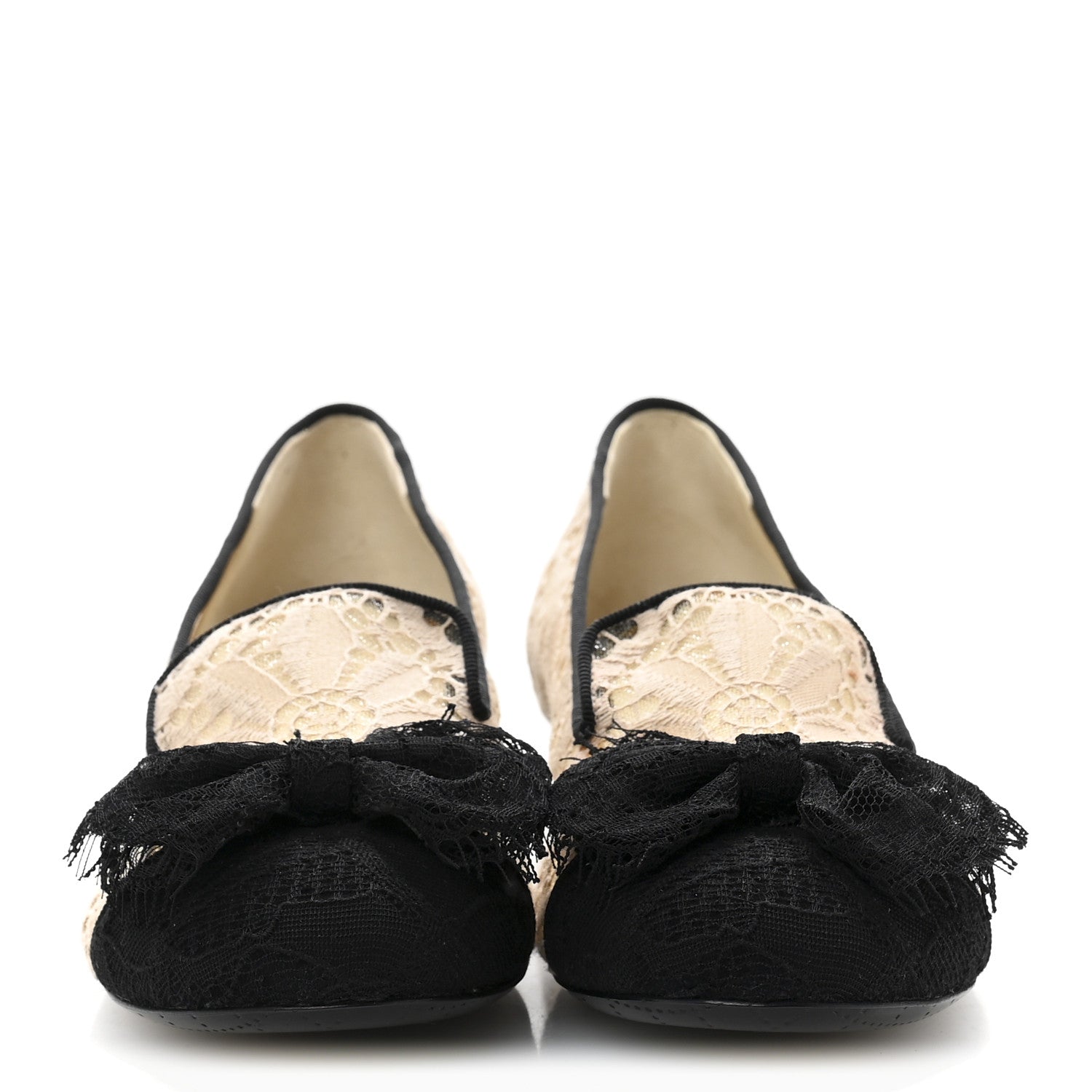 Lace Cap Toe CC Flats 36.5 Beige Black