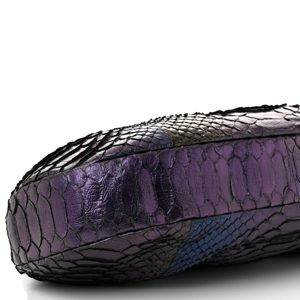 Metallic Snakeskin Kisslock Frame Chain Bag Purple Multicolor