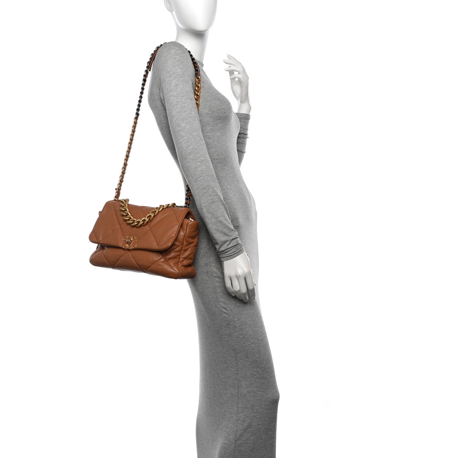 Lambskin Quilted Large Chanel 19 Flap Brown