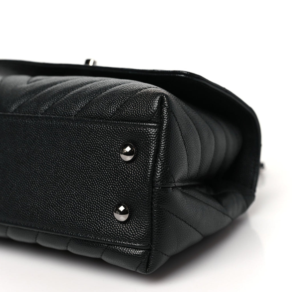 Caviar Chevron Quilted Mini Coco Handle Flap Black