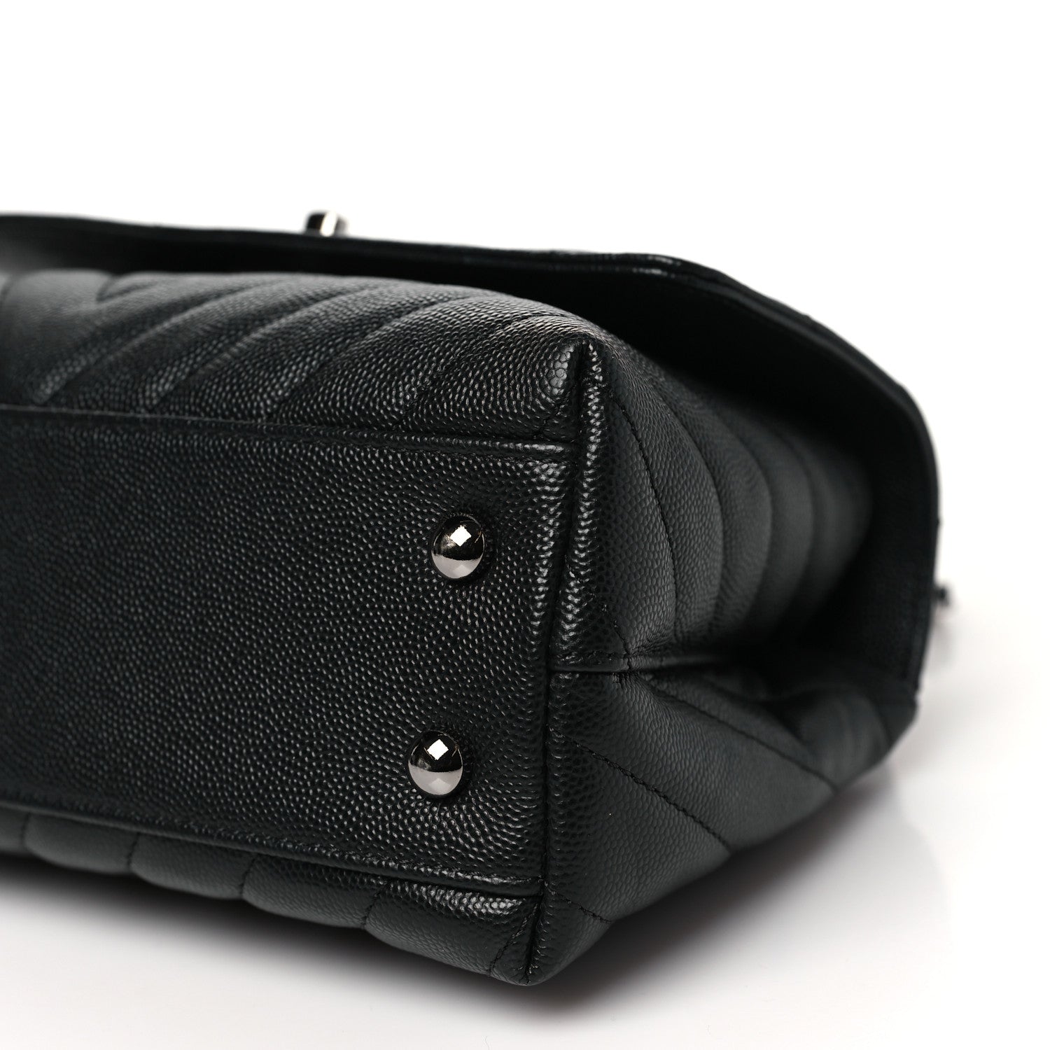 Caviar Chevron Quilted Mini Coco Handle Flap Black