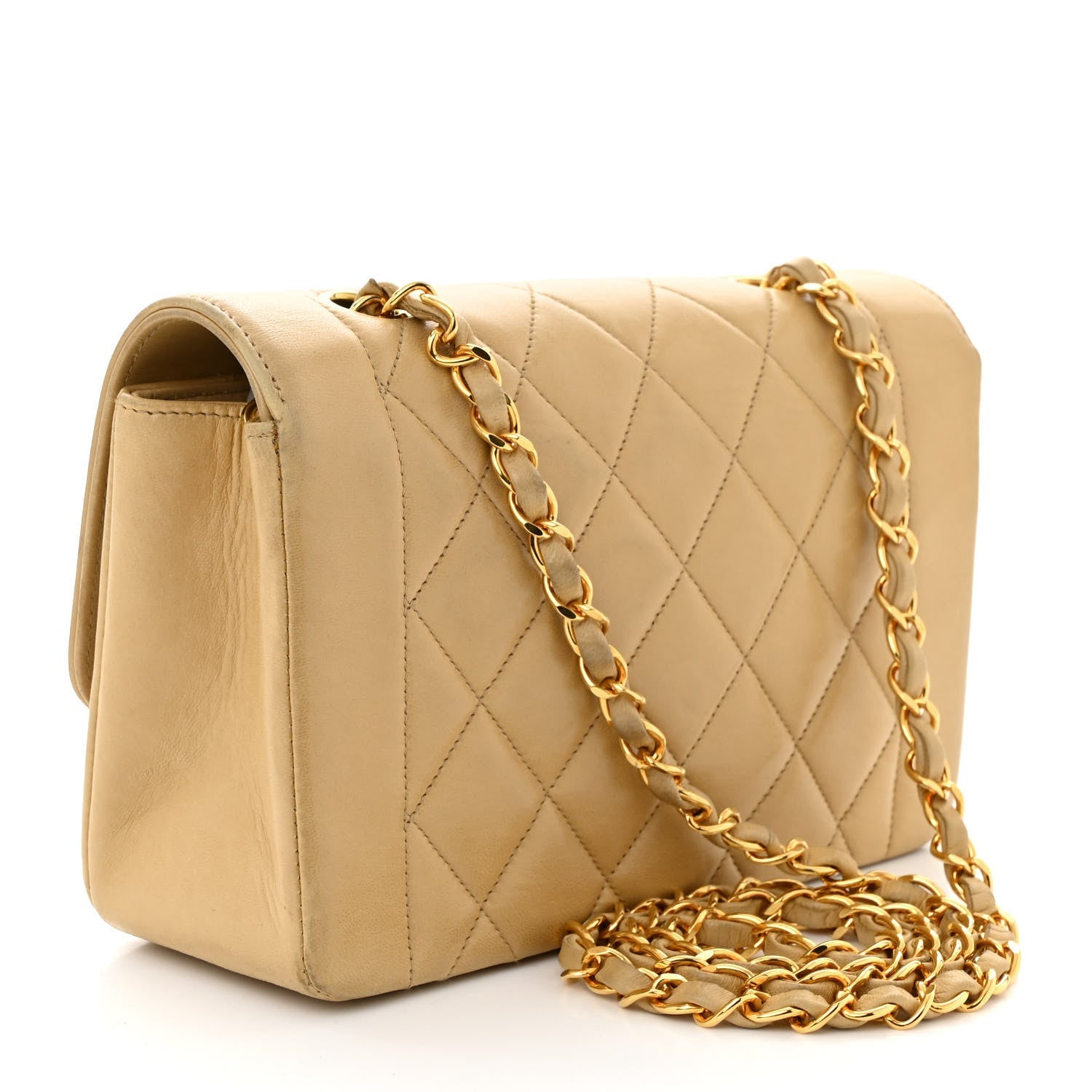 Lambskin Quilted Small Single Flap Beige