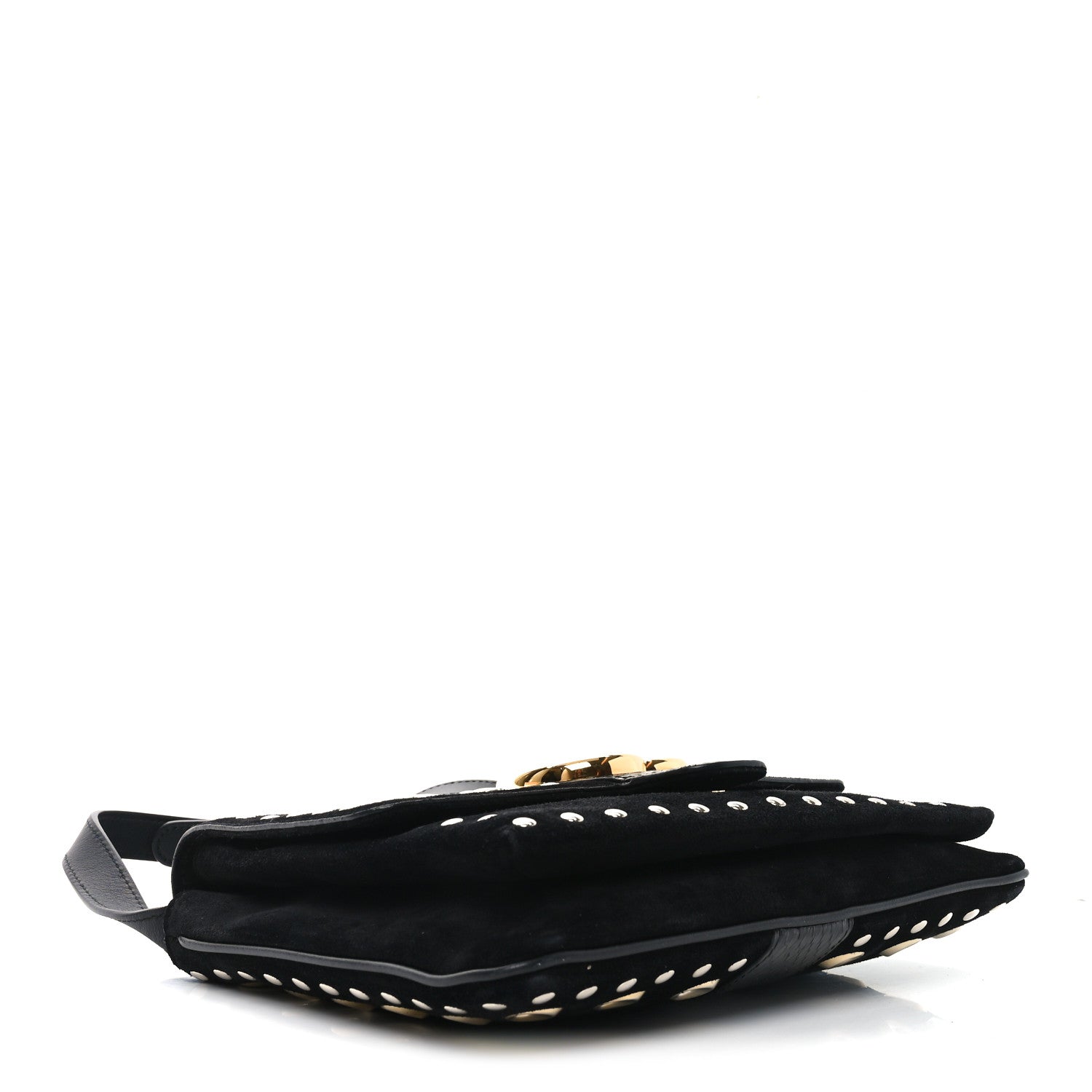 Suede Snakeskin Studded Medium Arli Flap Shoulder Bag Black