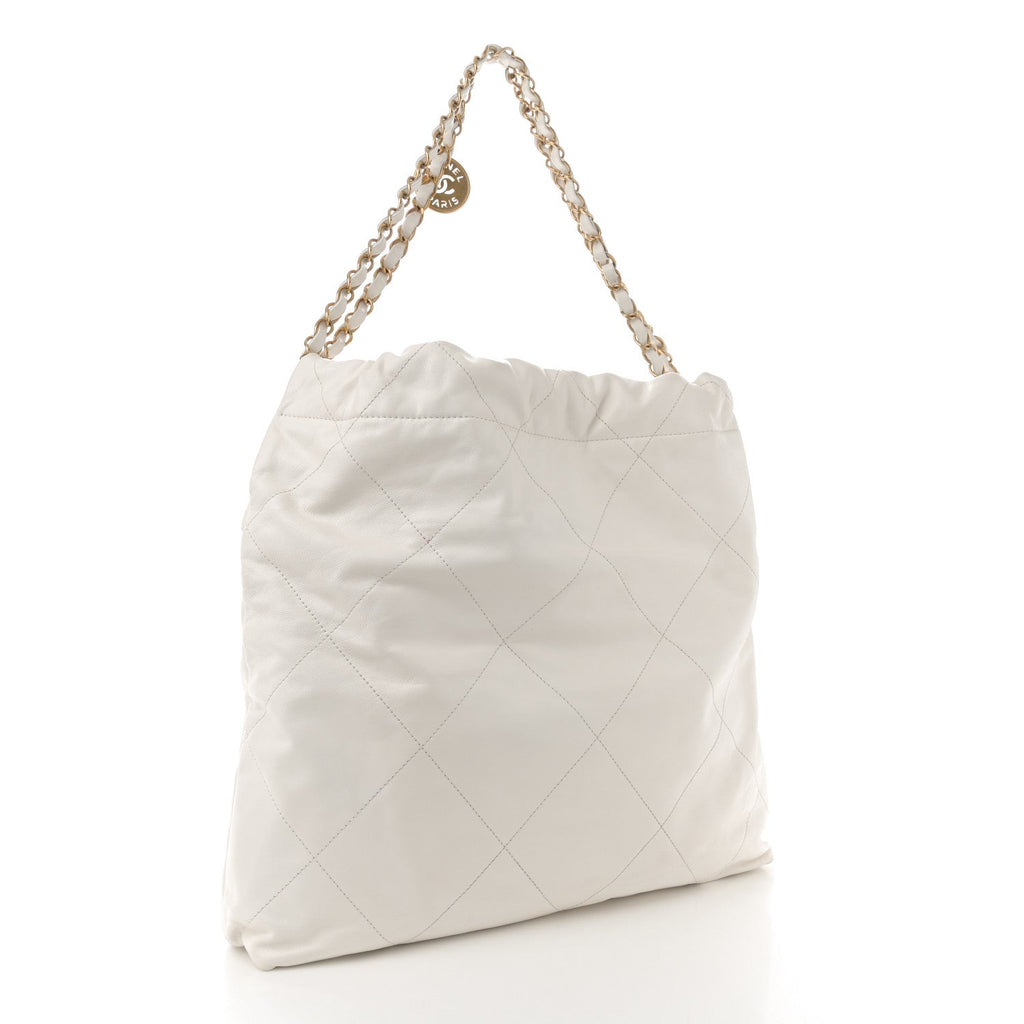 Shiny Calfskin Quilted Small Chanel 22  White