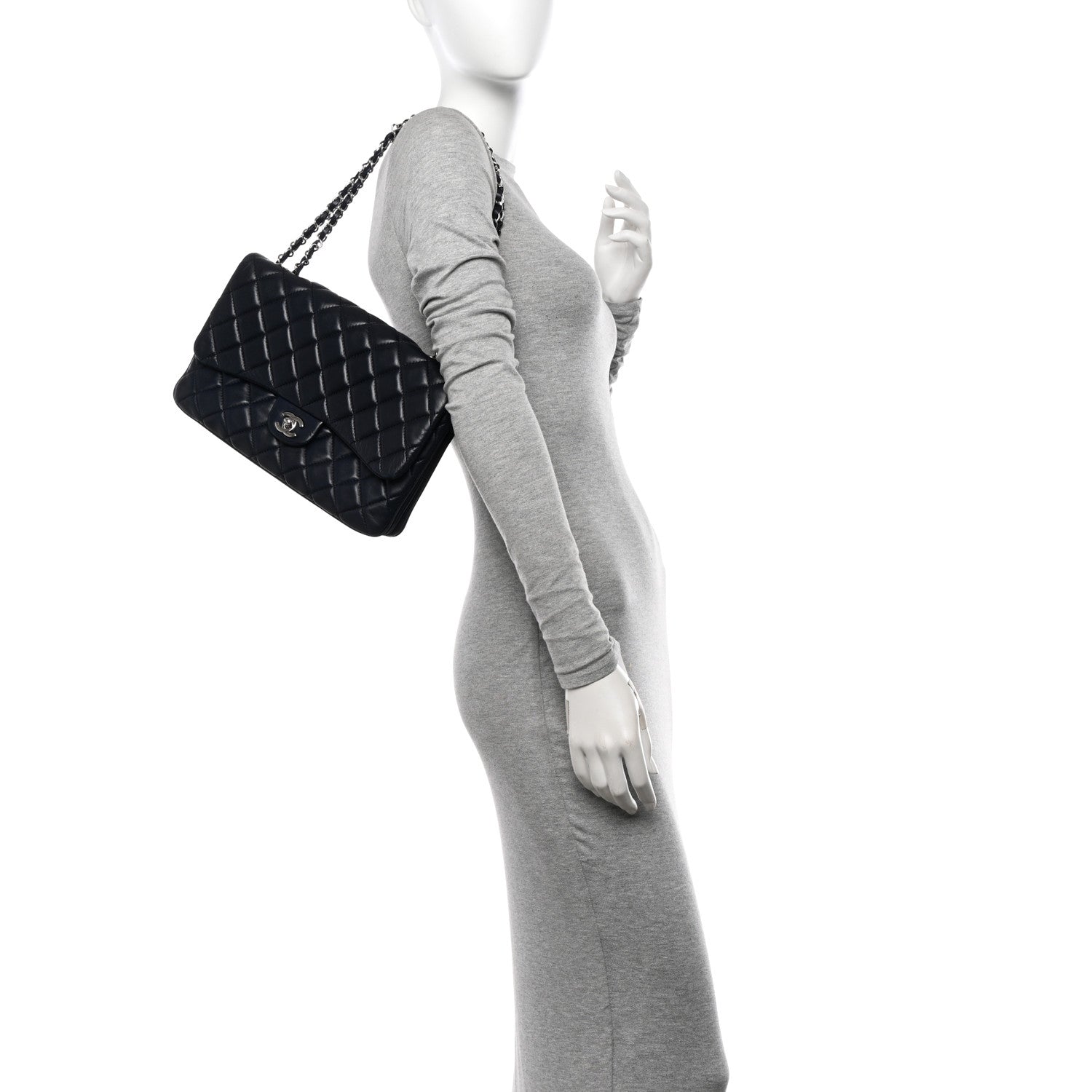 Lambskin Quilted Jumbo Chanel 3 Flap Navy
