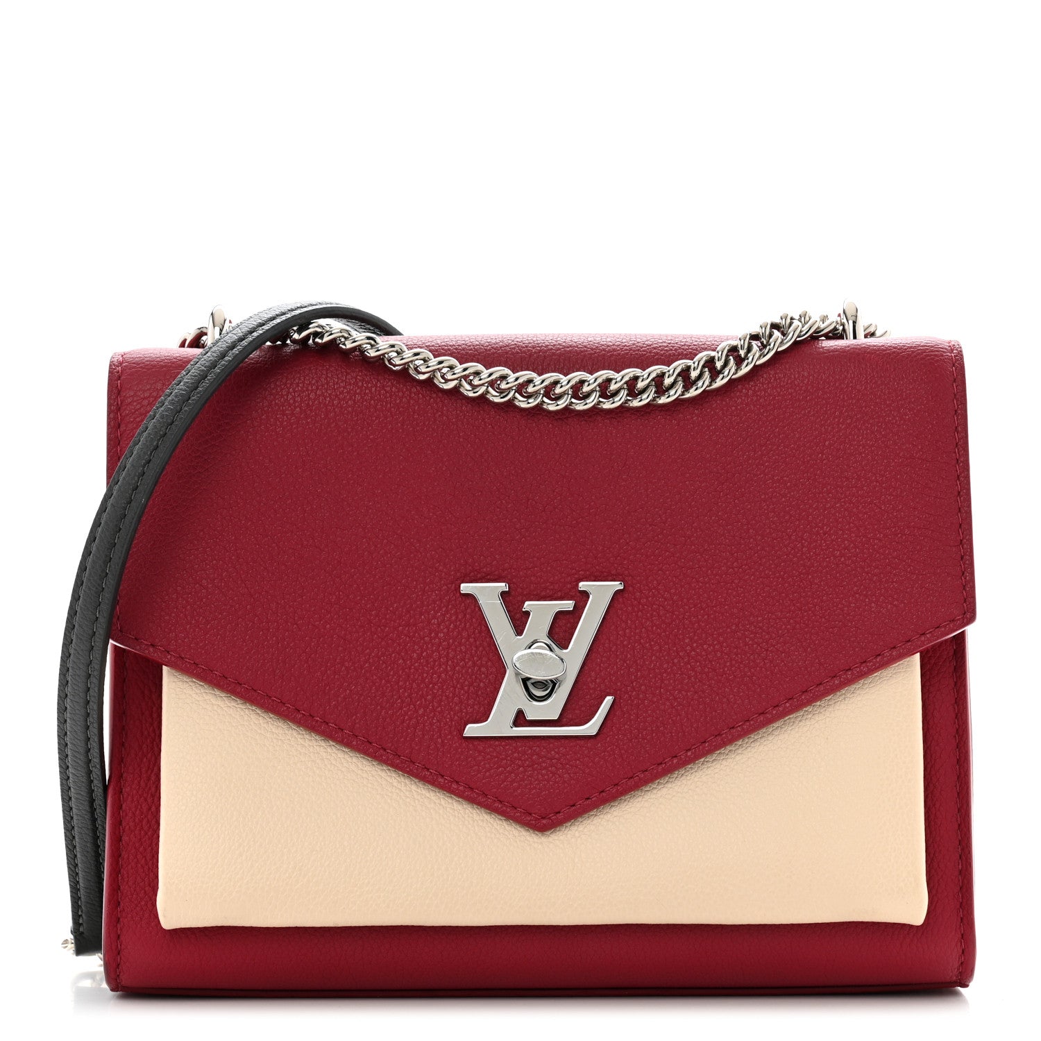 Soft Calfskin Mylockme Chain Bag BB Lie De Vin Etain Creme