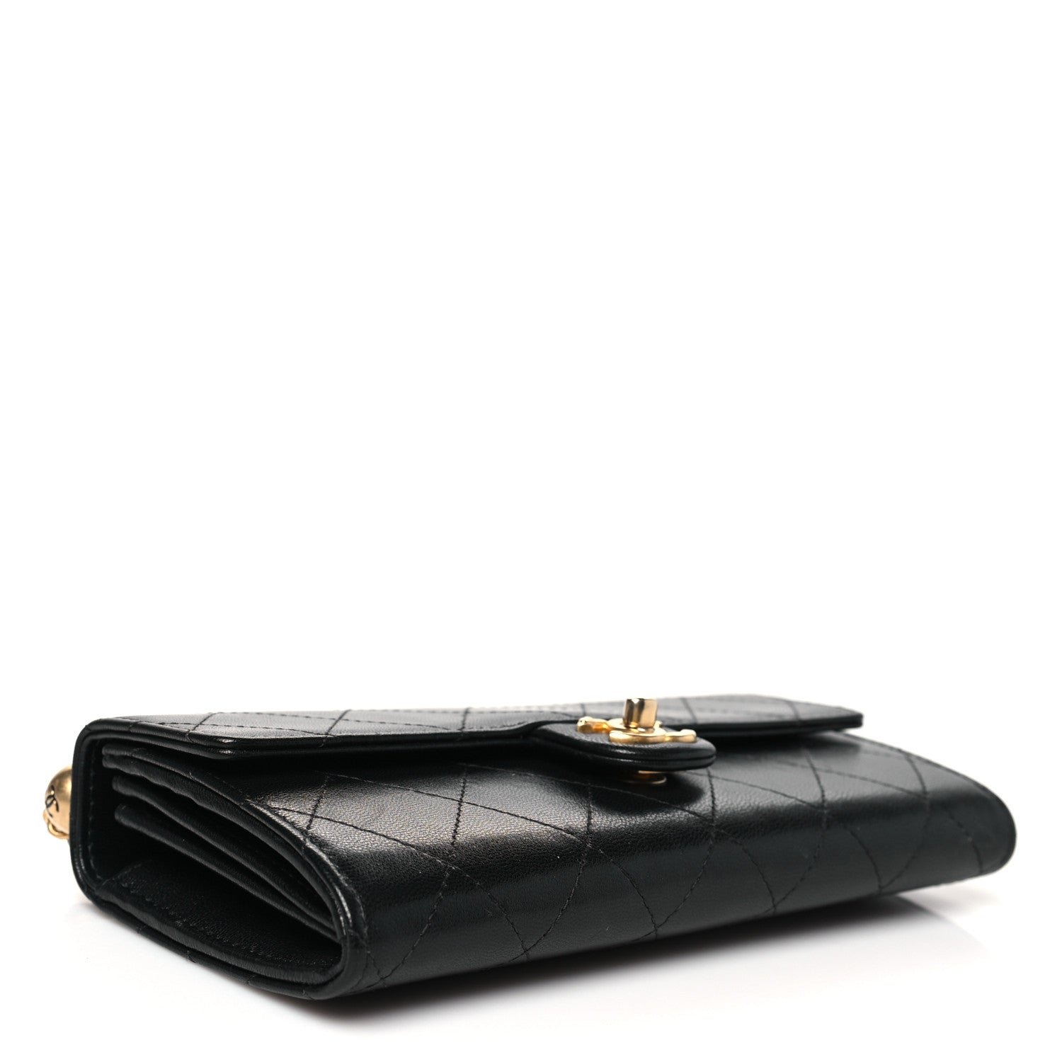 Lambskin Quilted Chic Pearls Clutch With Chain Black