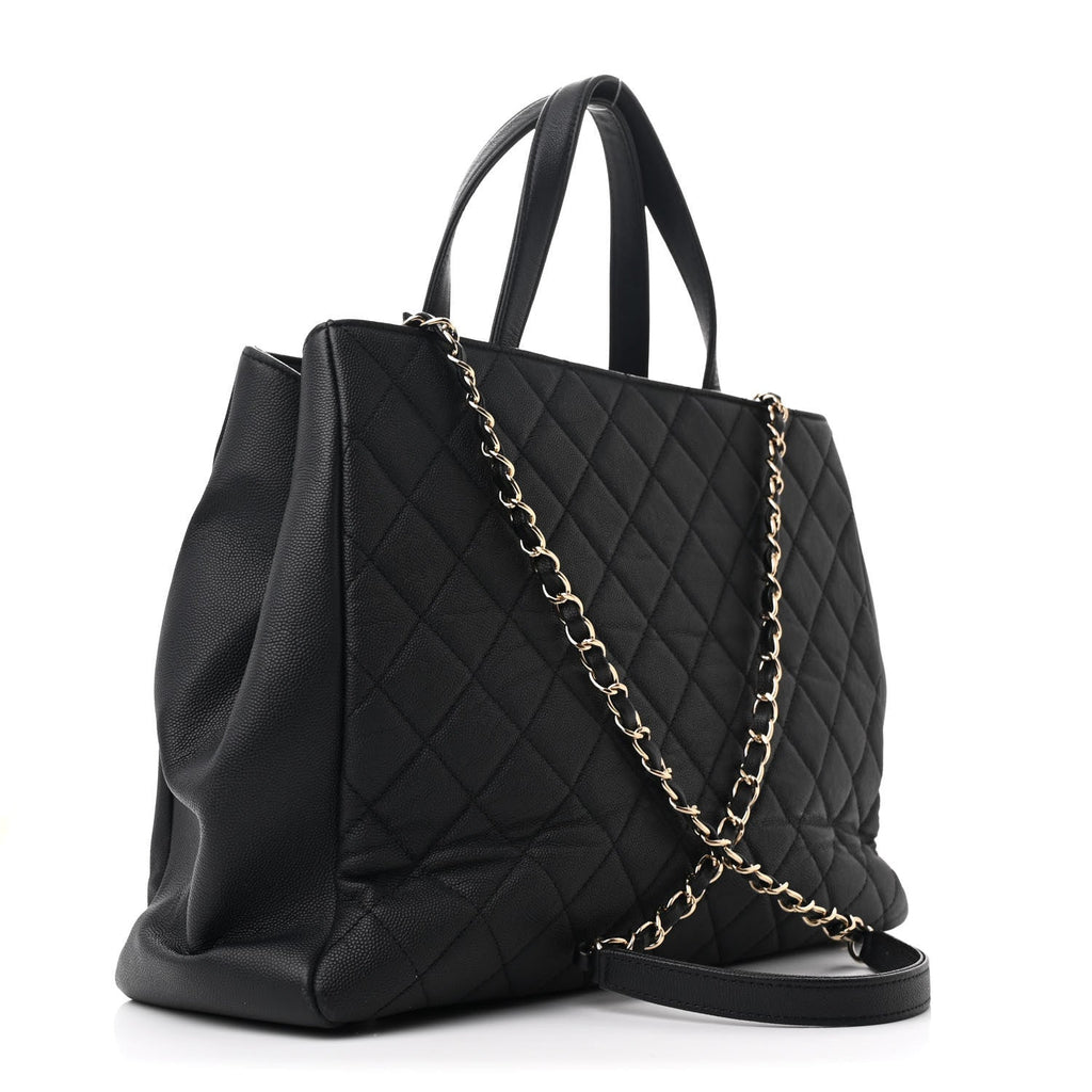 Caviar Quilted Large Business Affinity Shopping Bag Black