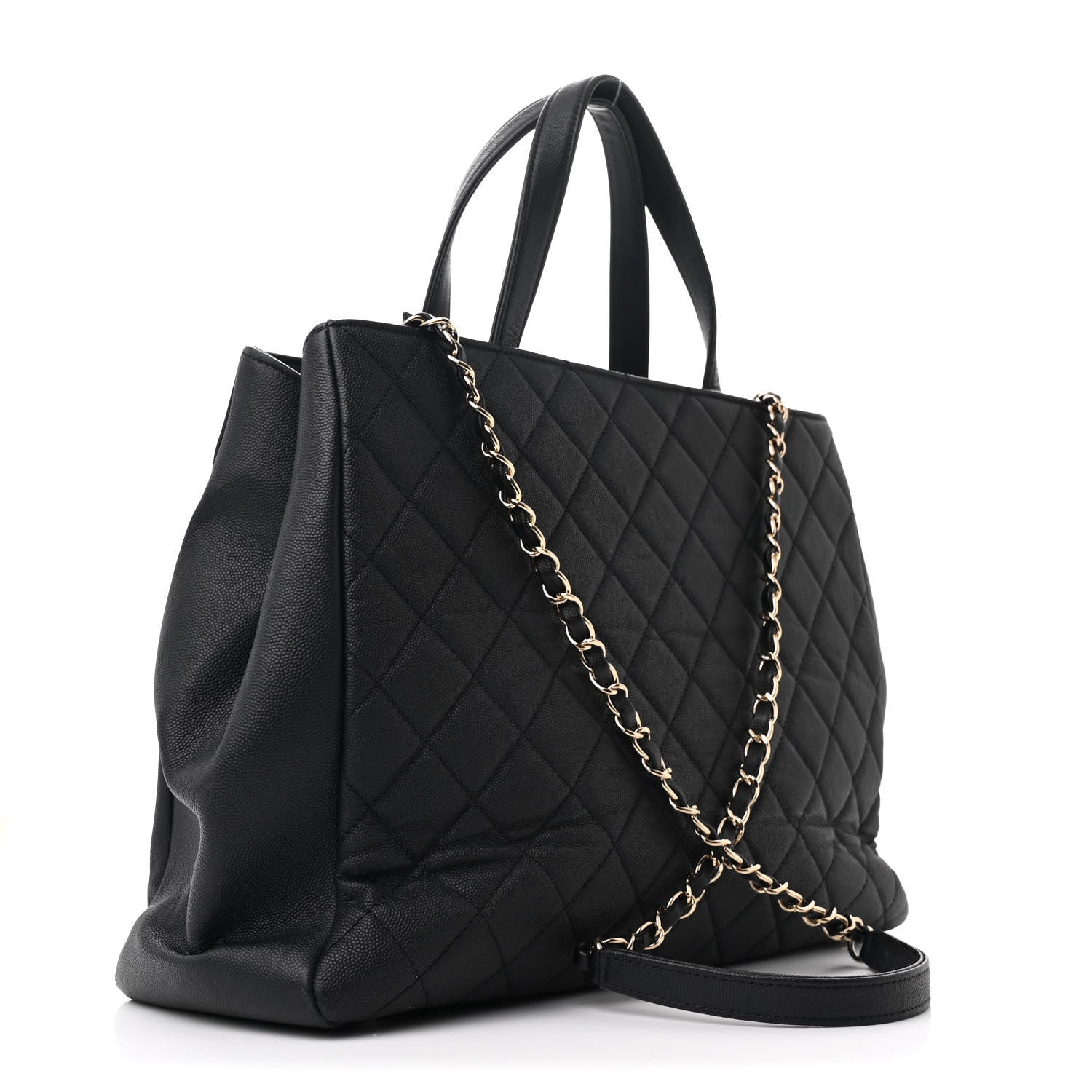 Caviar Quilted Large Business Affinity Shopping Bag Black